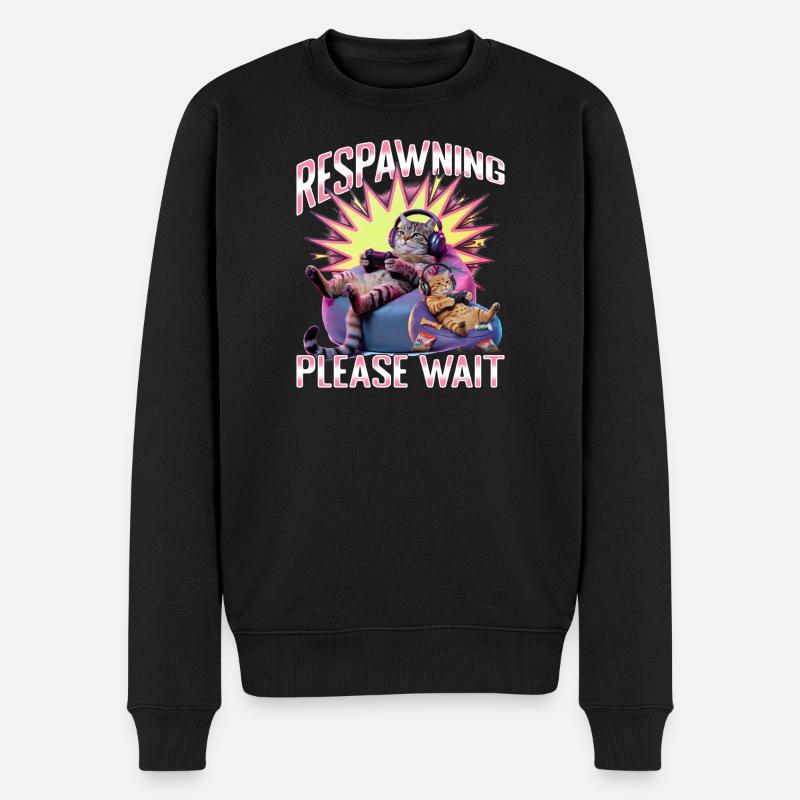 Funny Gaming Gamer Cat - Männer Premium Bio Pullover - Schwarz