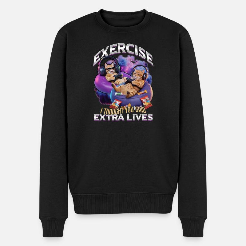 Funny Gaming Gamer Cat - Männer Premium Bio Pullover - Schwarz