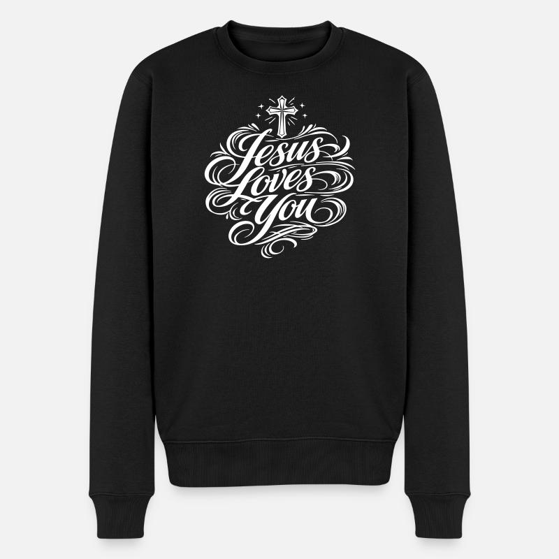 Jesus Liebt Dich Spruch - Männer Premium Bio Pullover - Schwarz