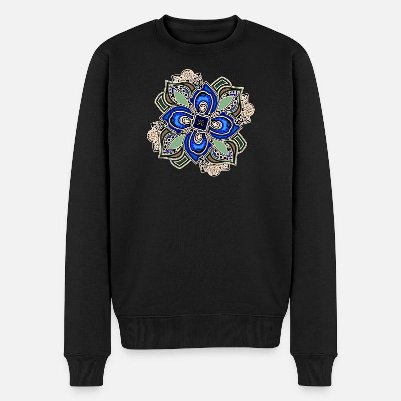 Fleur de mandala extravagante sarcelle - Pull Premium bio Homme - noir