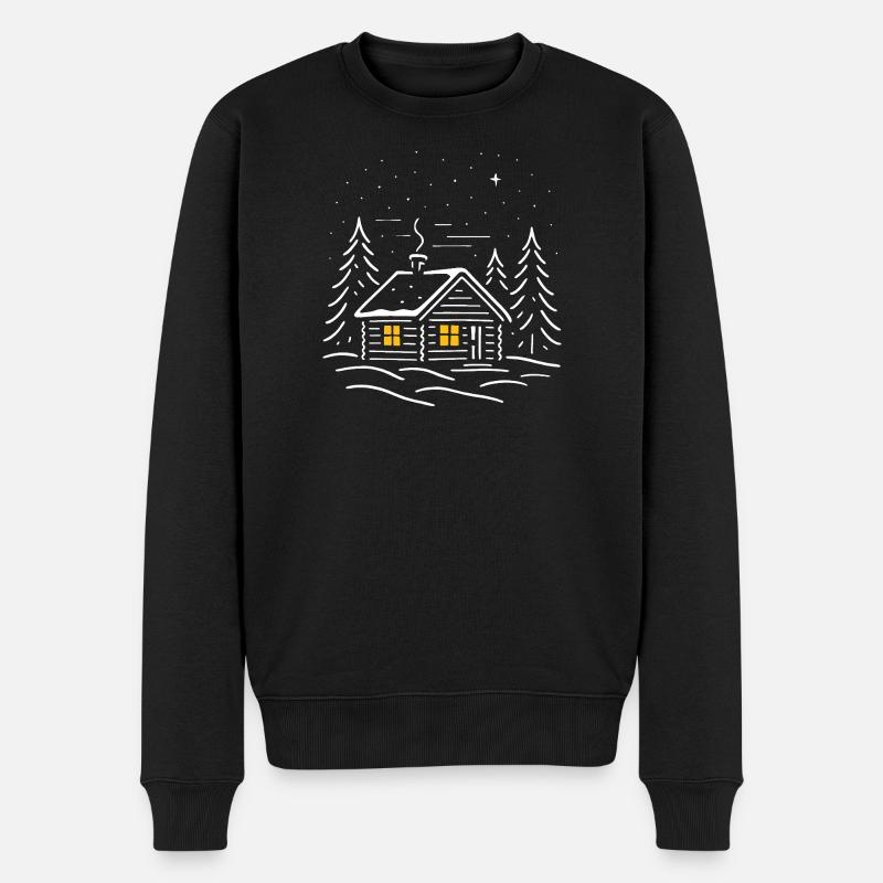 Cabane enneigée lumineuse au sapin - Pull Premium bio Homme - noir