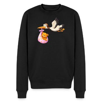 Baby Mädchen Storch mit Teddy im Tuch Geschenk - Männer Premium Bio Pullover - Schwarz - Vorne - Nico (187cm)