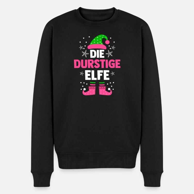 Weihnachten Die Durstige Elfe - Männer Premium Bio Pullover - Schwarz