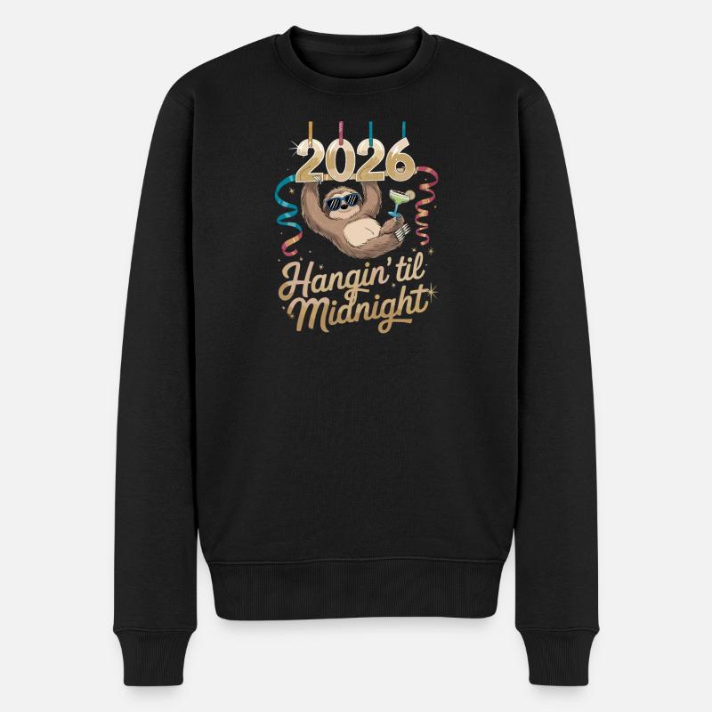  Faultier 2026 Hangin Til Midnight Silvester - Männer Premium Bio Pullover - Schwarz