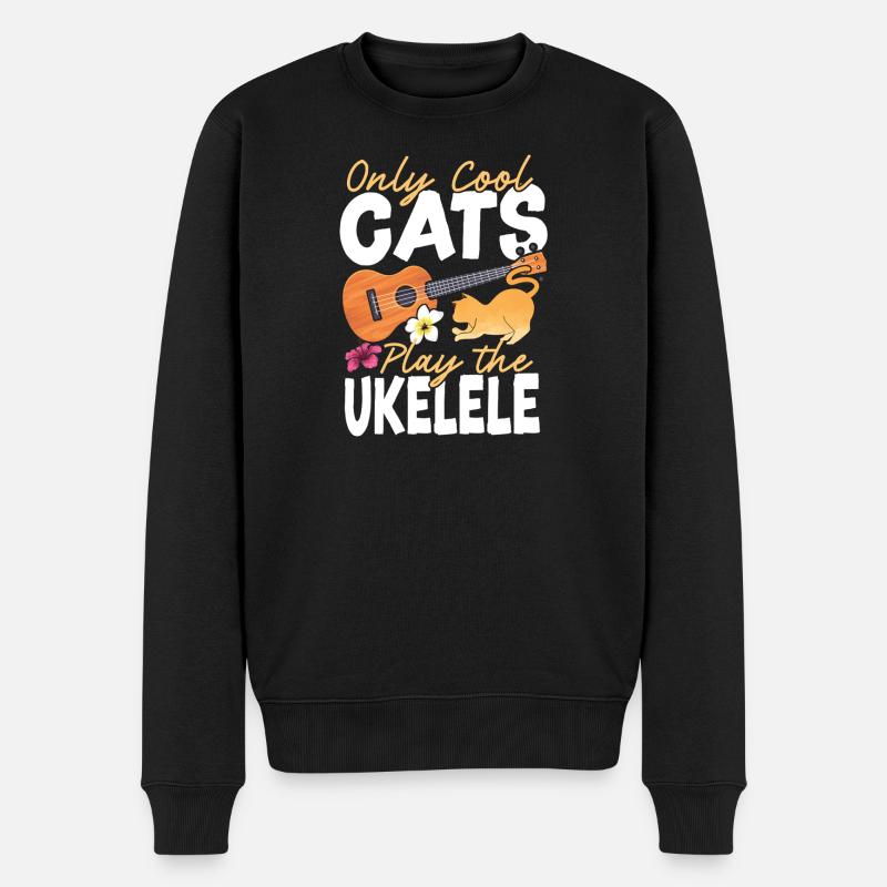 Hawaiian Ukulele Uke Cat Only Cool - Männer Premium Bio Pullover - Schwarz