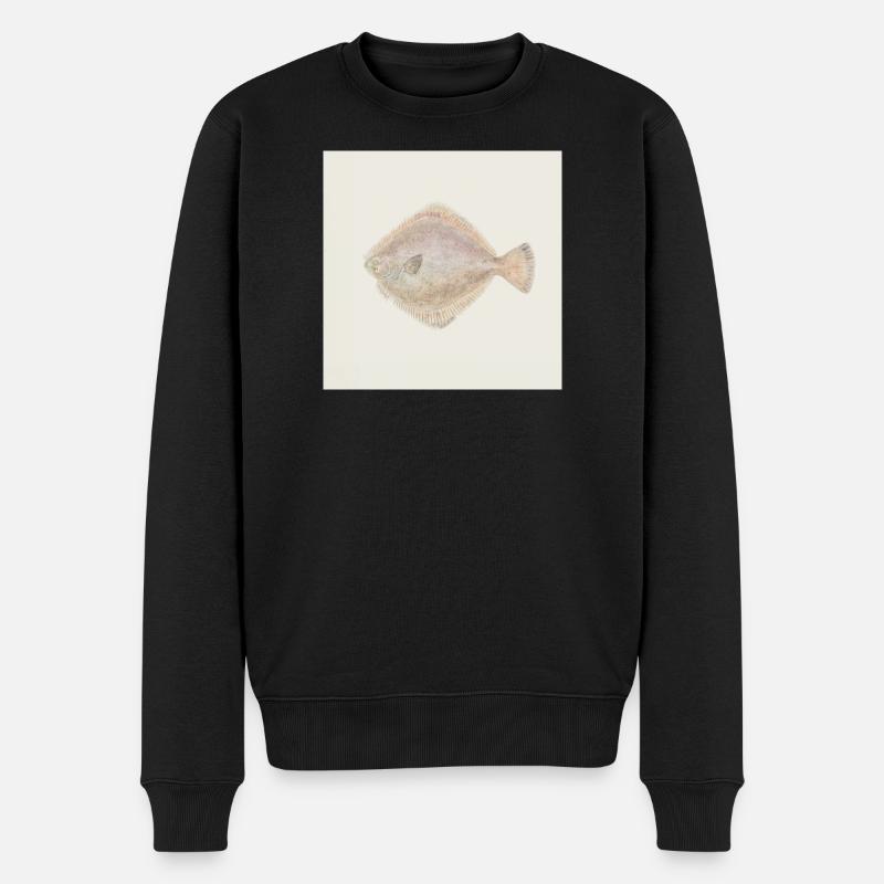 Aquarelle poisson plie – Illustration maritime - Pull Premium bio Homme - noir