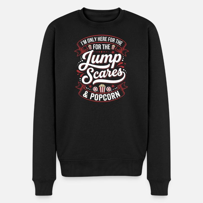 Jump Scares & Popcorn - Männer Premium Bio Pullover - Schwarz