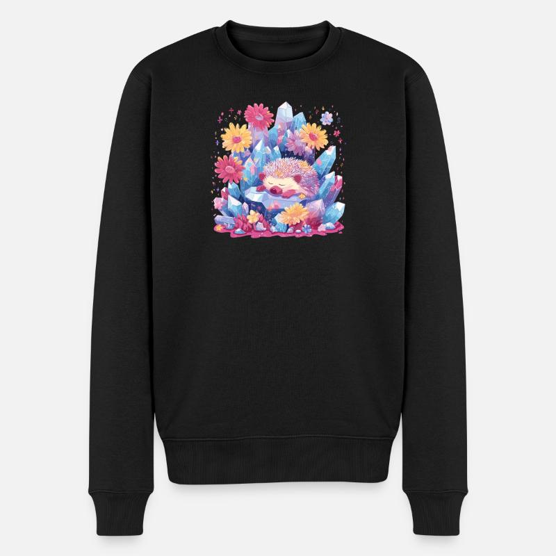 Schlafender Igel im Kristallgarten - Männer Premium Bio Pullover - Schwarz