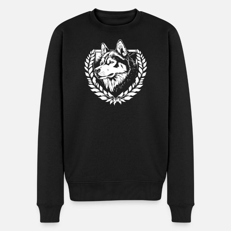 Husky im Lorbeerkranz - Männer Premium Bio Pullover - Schwarz