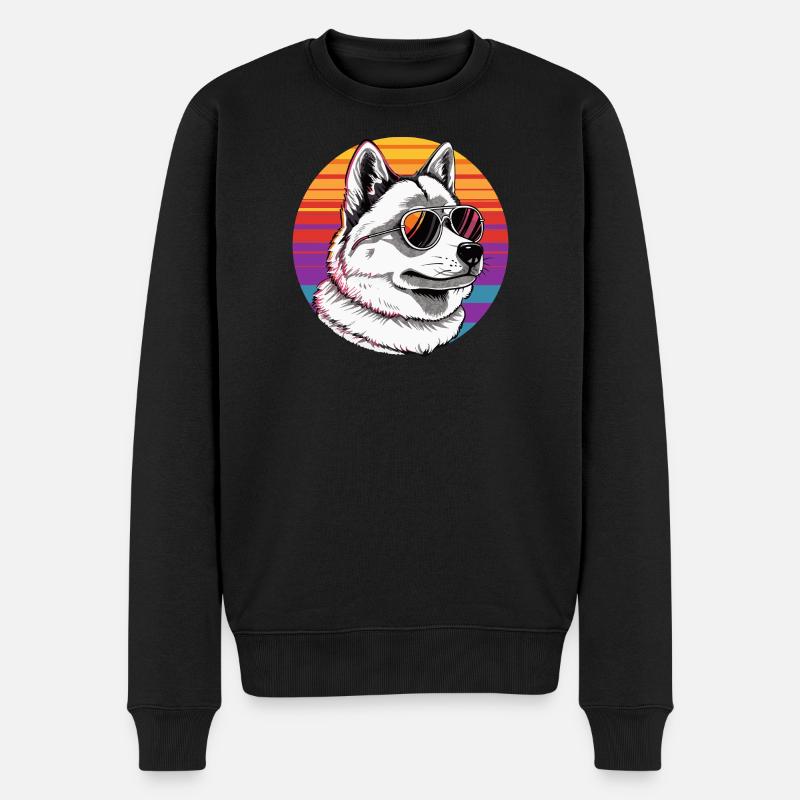 Husky mit Sonnenbrille im Regenbogen - Männer Premium Bio Pullover - Schwarz