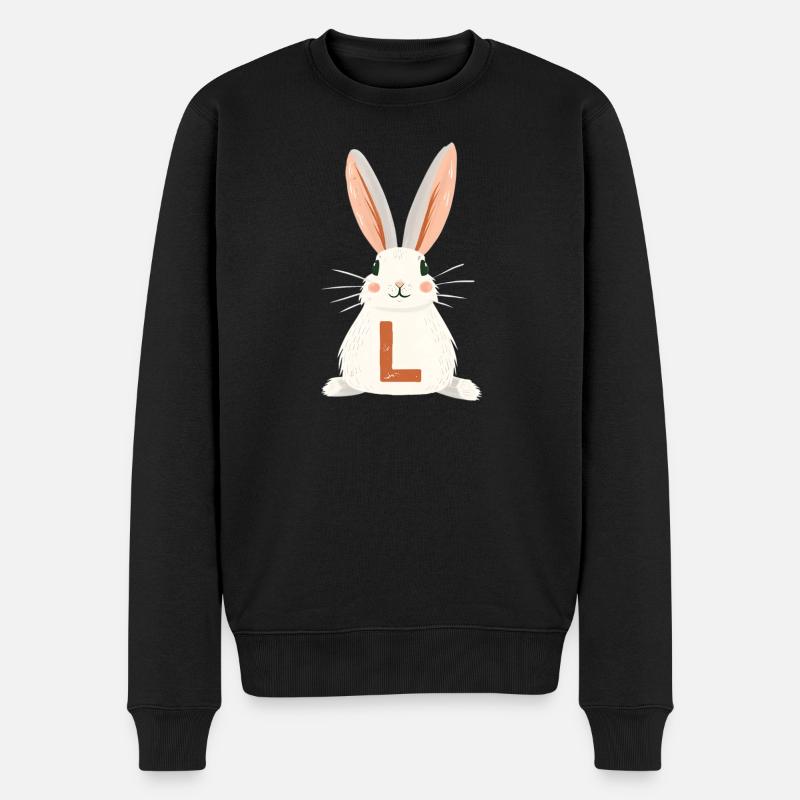 L-Buchstabe - Hase - Personalisierbar - Männer Premium Bio Pullover - Schwarz