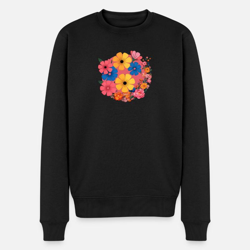 Blumen im Retro-Pop - Männer Premium Bio Pullover - Schwarz