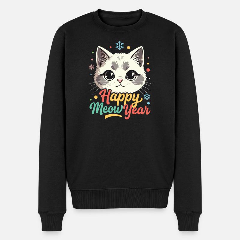 Süßer Katzen-Neujahrsregenbogen - Männer Premium Bio Pullover - Schwarz