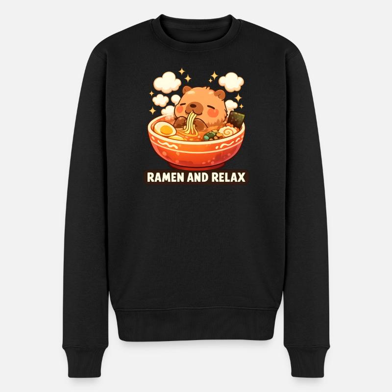 Capybara Ramen and Relax - Männer Premium Bio Pullover - Schwarz