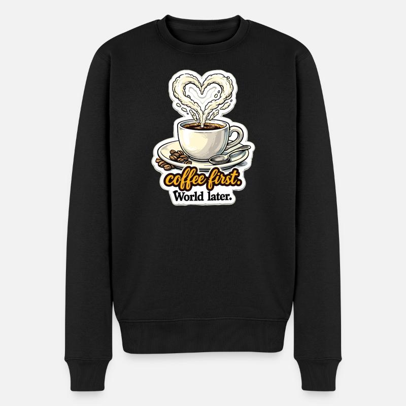 Kaffee zuerst Herz-Design - Männer Premium Bio Pullover - Schwarz