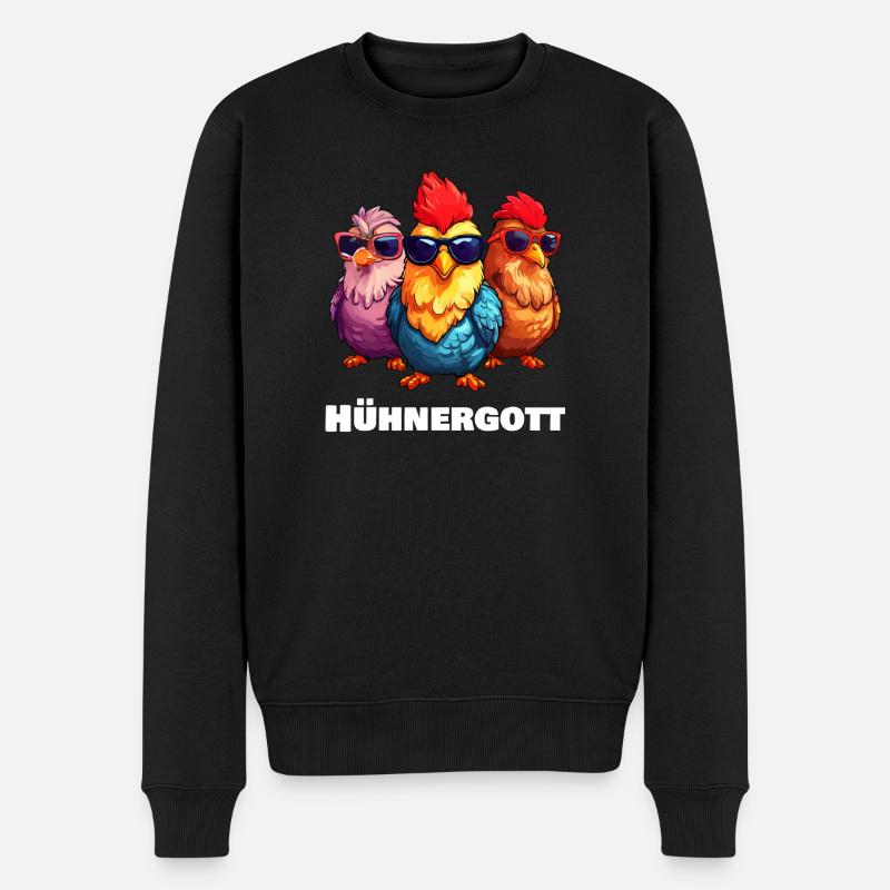 Lustige Hühner Hühnergott - Männer Premium Bio Pullover - Schwarz