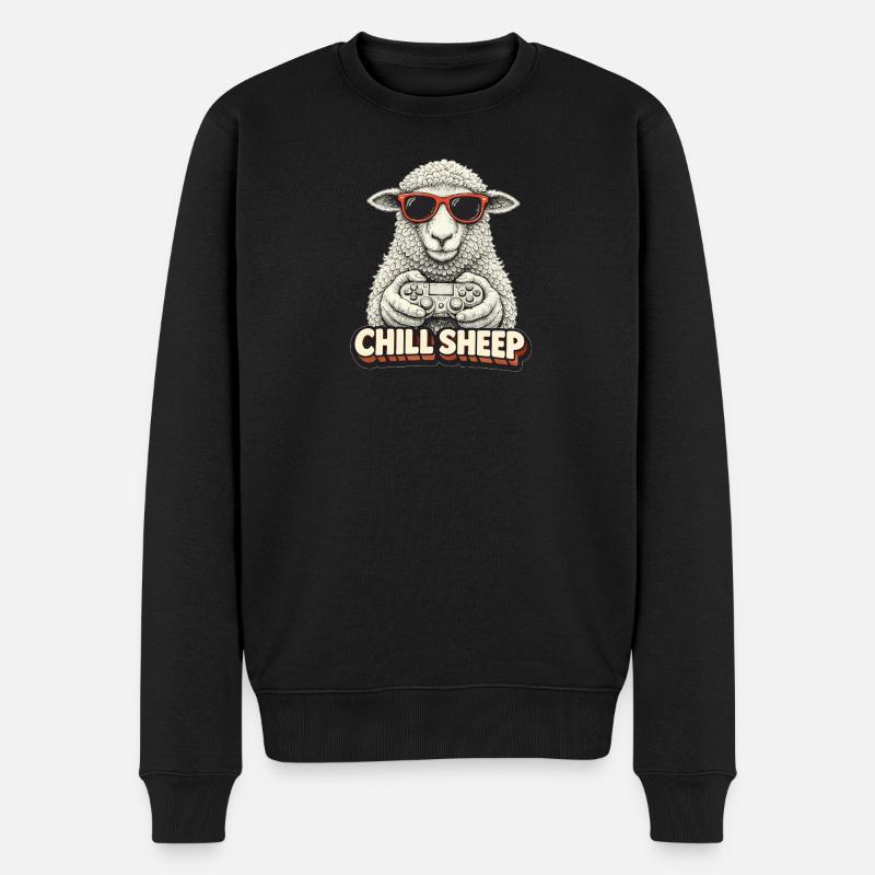 Chill Sheep Gamer - Männer Premium Bio Pullover - Schwarz