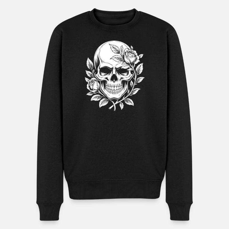 Rosen Skull Schädel - Männer Premium Bio Pullover - Schwarz