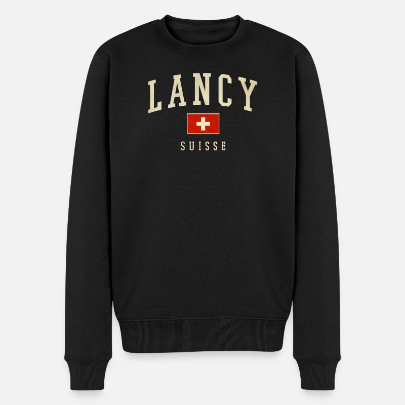 Lancy Suisse – Städteflair mit Flagge - Männer Premium Bio Pullover - Schwarz