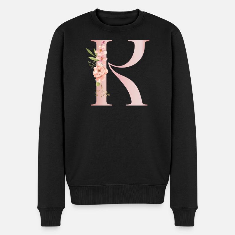 Pastell-R-Blumenmonogramm - Männer Premium Bio Pullover - Schwarz