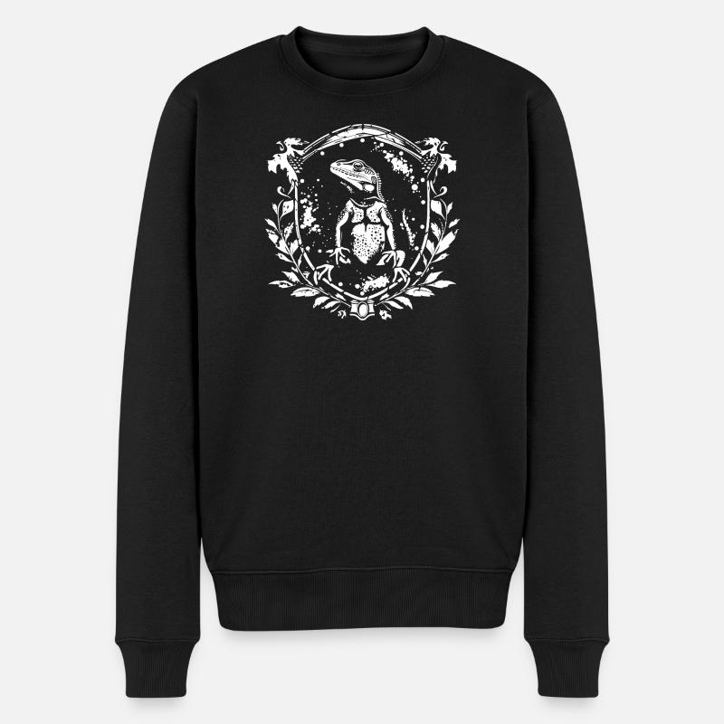 Heraldischer Leguan im Laubkranz - Männer Premium Bio Pullover - Schwarz