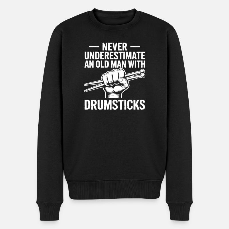 Drummer Spruch Lustiges Schlagzeuger Geschenk - Männer Premium Bio Pullover - Schwarz