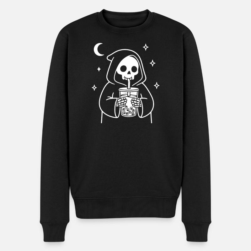 Sensenmann mit Bubble-Eye Tea - Männer Premium Bio Pullover - Schwarz