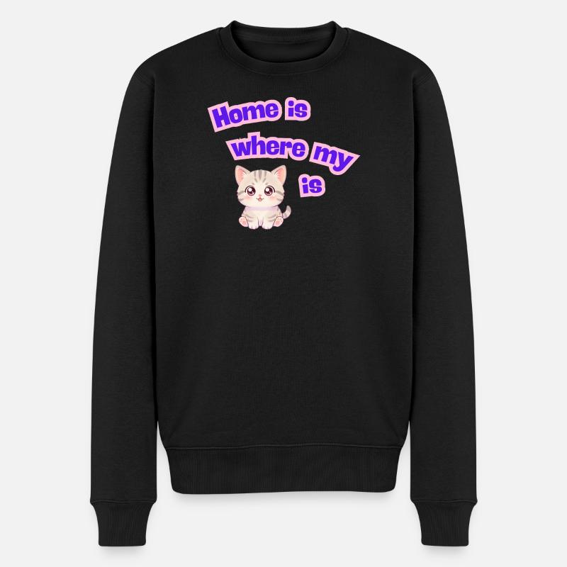 La maison, c’est là où est mon chat - Pull Premium bio Homme - noir
