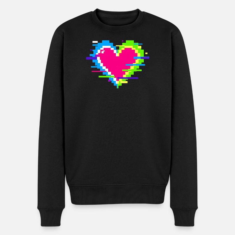 Cœur Pixel Néon Arc-en-ciel - Pull Premium bio Homme - noir