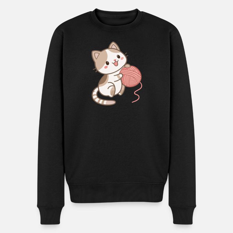 Kätzchen und Wollknäuel - Männer Premium Bio Pullover - Schwarz