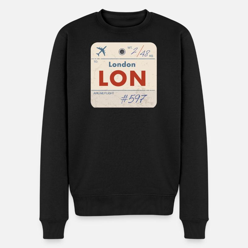 London LON Vintage Airline Tag - Männer Premium Bio Pullover - Schwarz