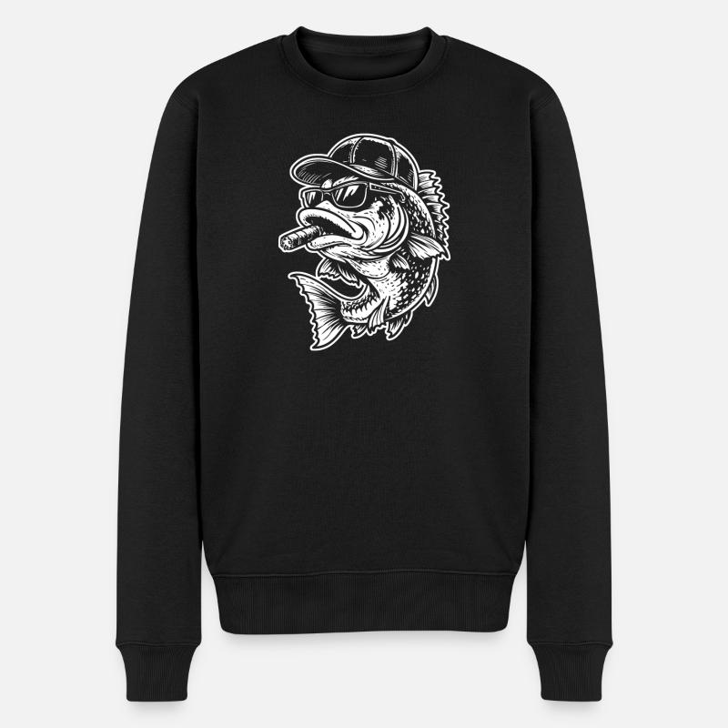 Cooler Fisch mit Zigarette für Angler - Männer Premium Bio Pullover - Schwarz