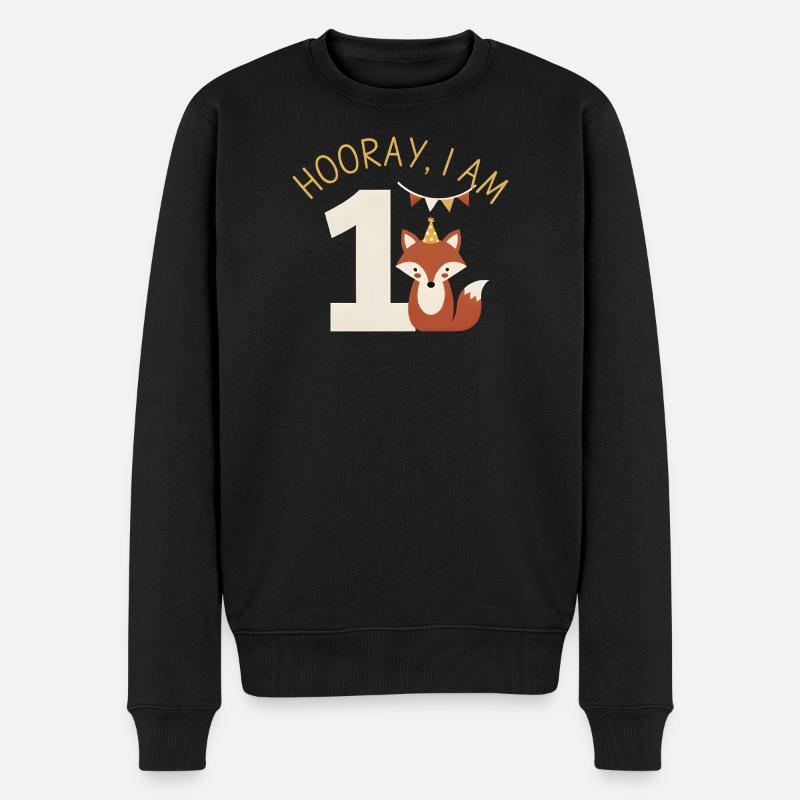 Hurra ich bin 1 Süßer Fuchs Geburtstag - Männer Premium Bio Pullover - Schwarz