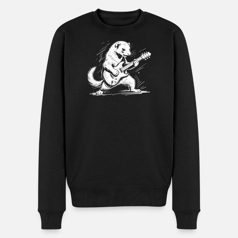 Frettchen mit Rock-Gitarre - Männer Premium Bio Pullover - Schwarz