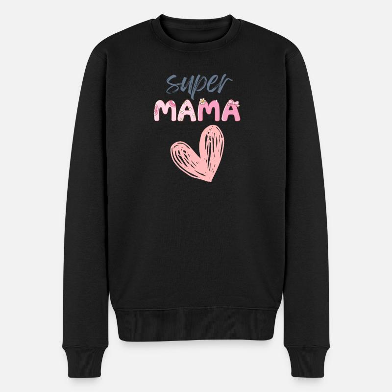 Super Mama - Herz Design - Männer Premium Bio Pullover - Schwarz