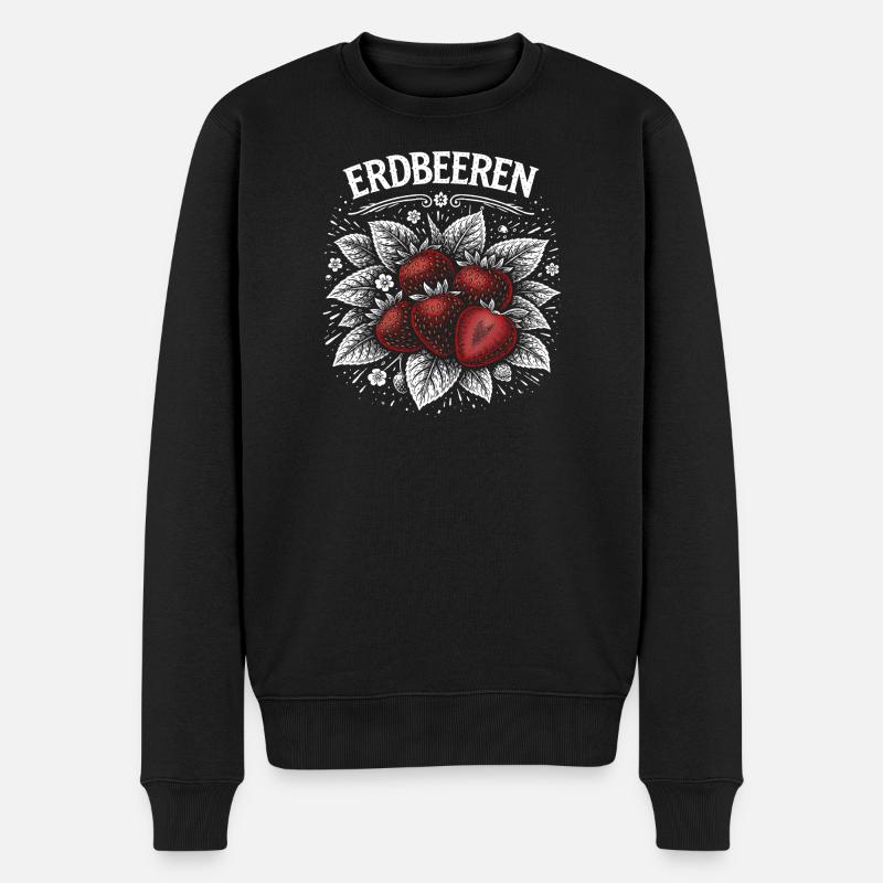 Erdbeeren Kontrast Illustration - Männer Premium Bio Pullover - Schwarz