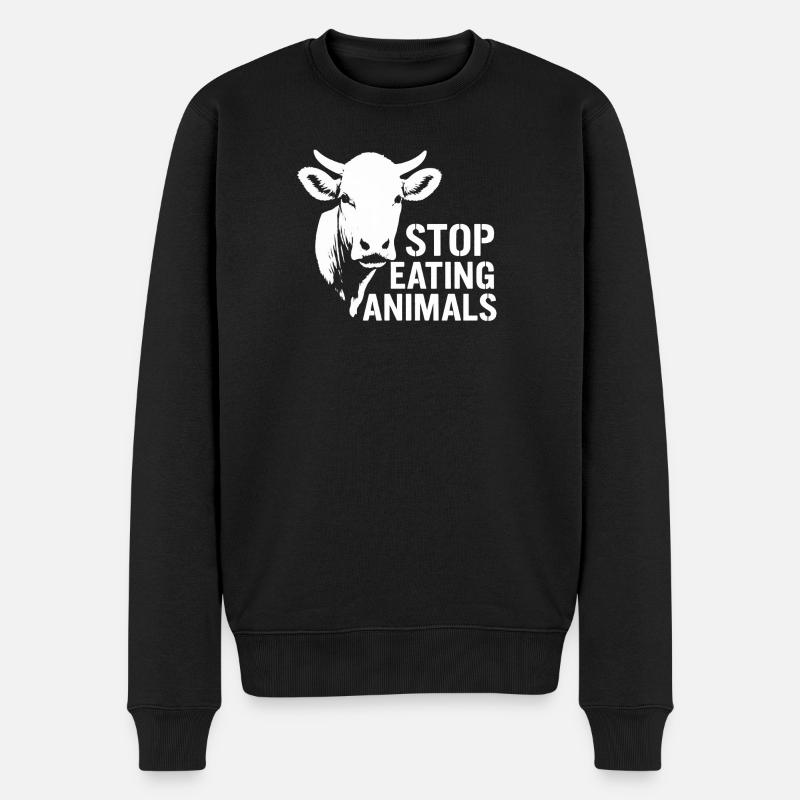 Kuh-Silhouette Stop Eating Animals - Männer Premium Bio Pullover - Schwarz