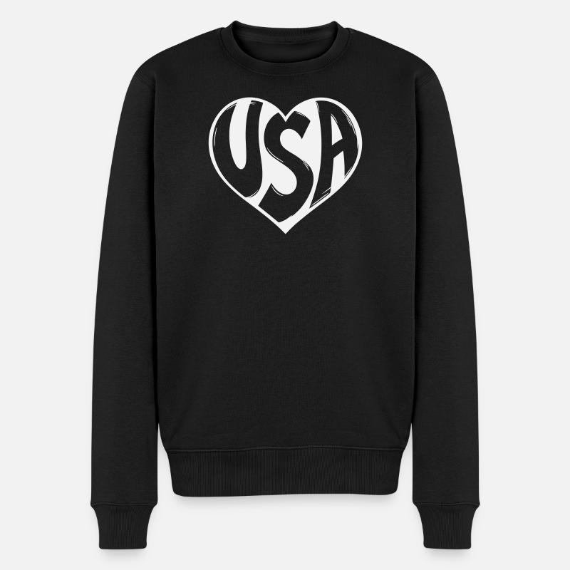 Herz USA Typo - Männer Premium Bio Pullover - Schwarz