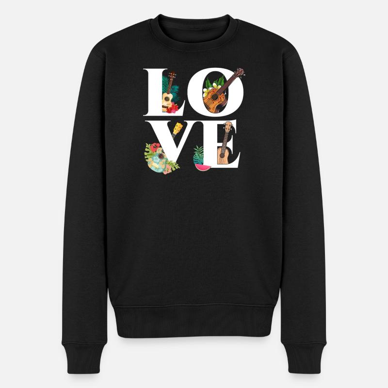 Hawaiian Ukulele Uke Love - Männer Premium Bio Pullover - Schwarz