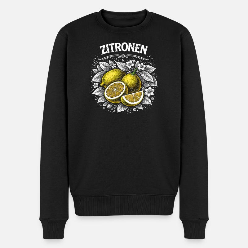 Zitrone Kraft – Retro Frucht-Illustration - Männer Premium Bio Pullover - Schwarz