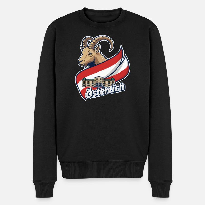 Steinbock mit österreichischer Flagge - Männer Premium Bio Pullover - Schwarz