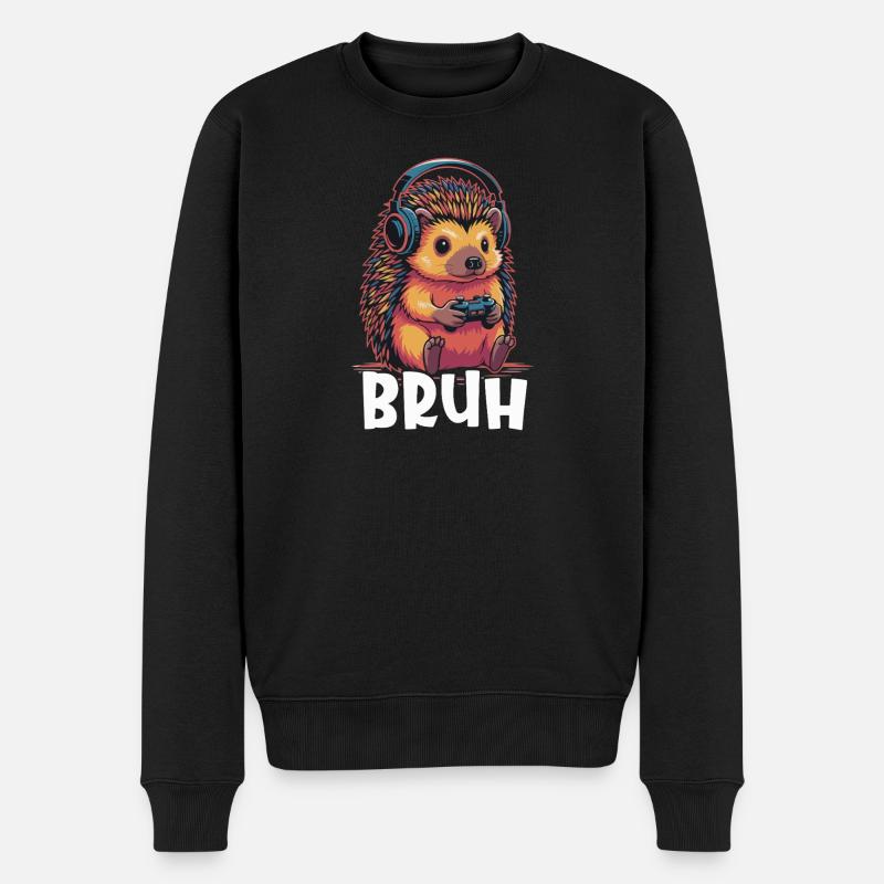 Gamer Igel mit Kopfhörern - Männer Premium Bio Pullover - Schwarz