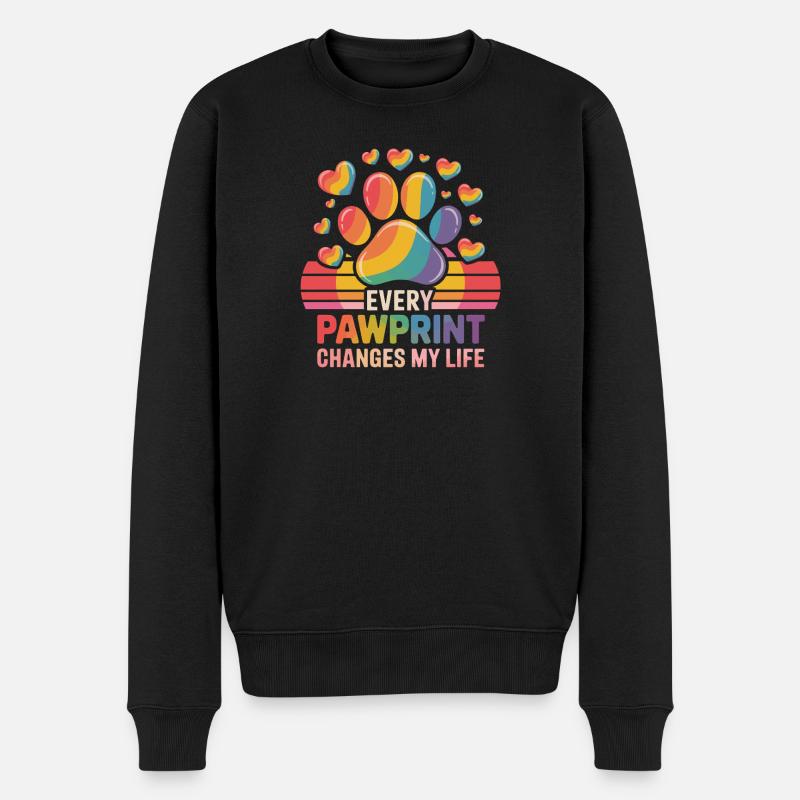  Every Pawprint Changes My Life Regenbogen Pfote - Männer Premium Bio Pullover - Schwarz