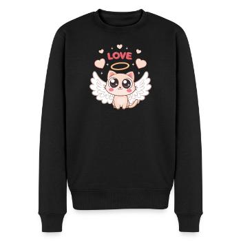 Chat Angélique ailé et cœur - Pull Premium bio Homme - noir - Devant - Nico (187cm)