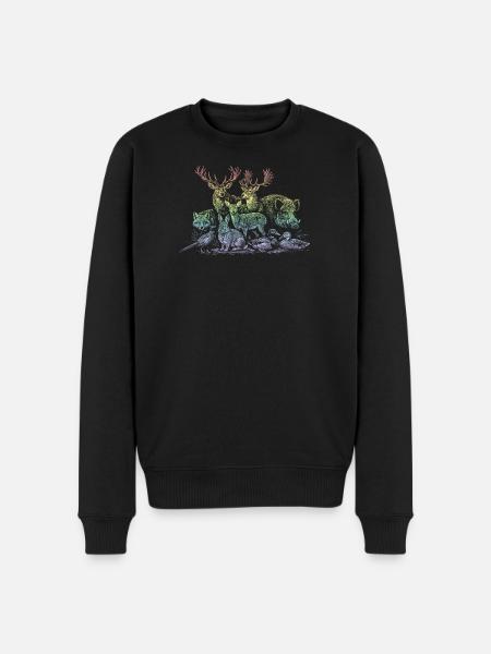 Rehherde im Regenbogen - Männer Premium Bio Pullover - Schwarz