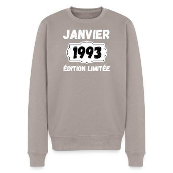 Janvier 1993 Édition Limitée Anniversaire - Pull Premium bio Homme - taupe - Devant - Nico (187cm)