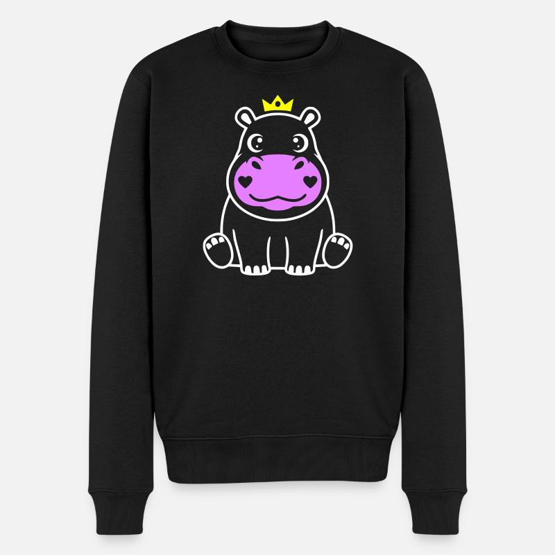 Nilpferd mit Krone Prinz Prinzessin - Männer Premium Bio Pullover - Schwarz