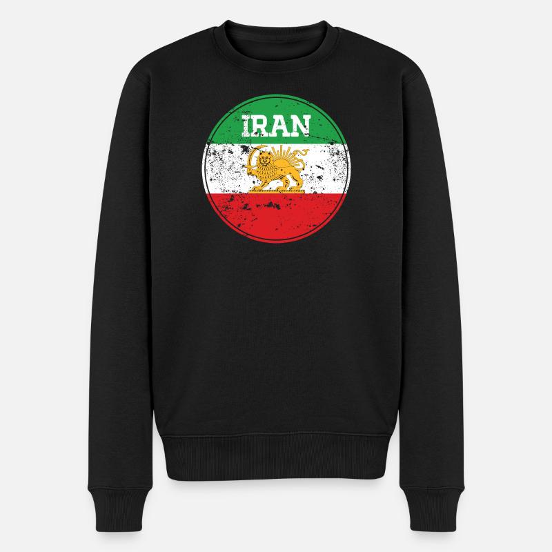 Vintage Iran Lion Emblem Round - Männer Premium Bio Pullover - Schwarz