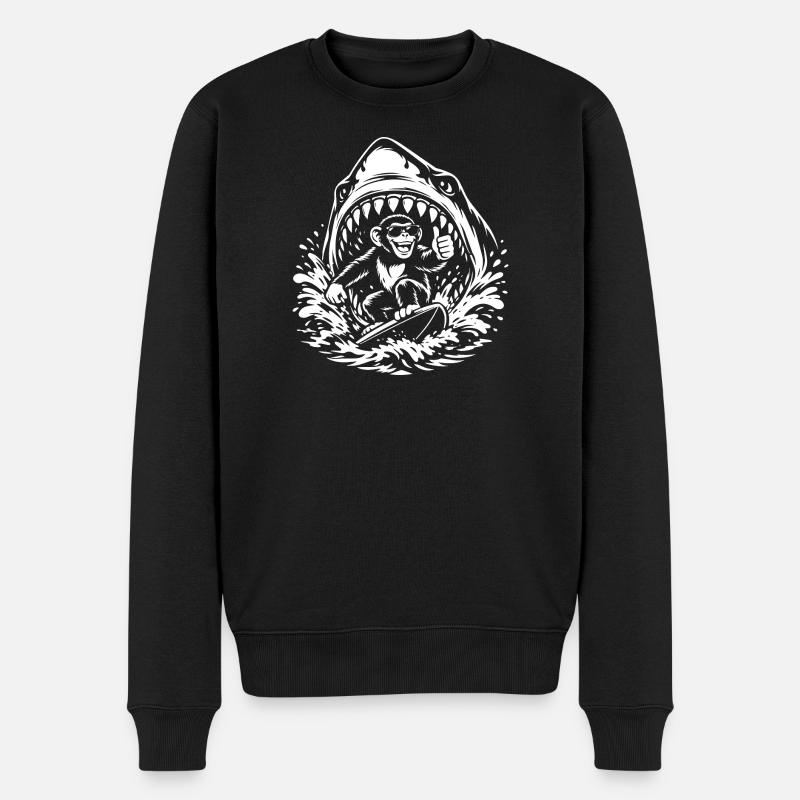 Surfaffe in Shark Wave - Männer Premium Bio Pullover - Schwarz