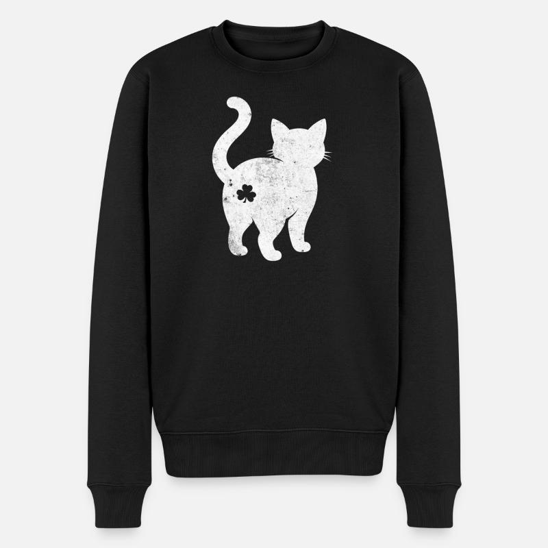Silhouette de chat avec trèfle - Pull Premium bio Homme - noir